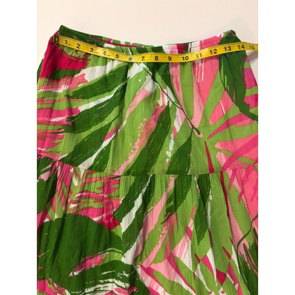 Ruby Rd Skirt Womens 6 Maxi Floral Pink Green Crinkle Tiered Flowy Cocoa Beach - Picture 7 of 13